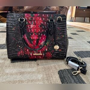 Brahmin Black and Pink Satchel with Crocodile Embossing